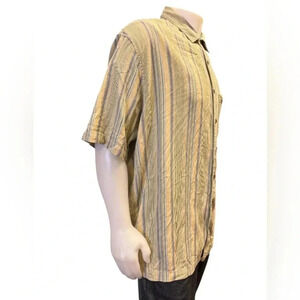 Joseph & Feiss Button Down Shirt 100% Silk Wood Buttons Yellow/Blue Size 2XL